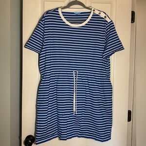 Draper James Women’s Tie Waist T-Shirt Striped Dress XXL Blue & White